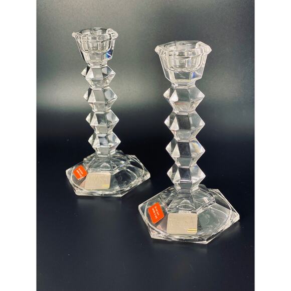 MIKASA Crystal JewelStone Pattern Candlestick Holder Made in Austria -Set of 2 - Picture 2 of 7
